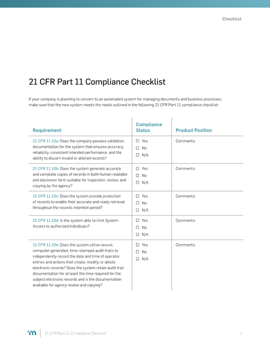 21 cfr part 11 compliance checklist template