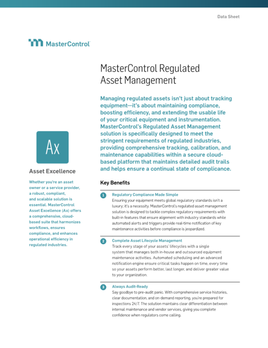 MasterControl Regulated Asset Management