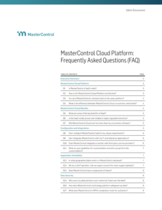 MasterControl Cloud Platform: Frequently Asked Questions (FAQ)