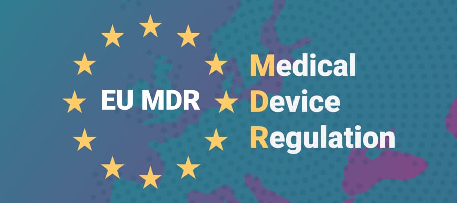 EU MDR vector illustration on blue background.