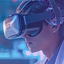 Life science professional using virtual reality training.
