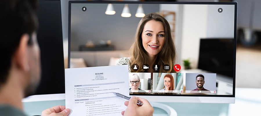 Talent recruiter interviewing a candidate for an AI life science role