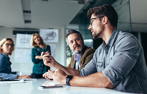 Team collaborating in a meeting